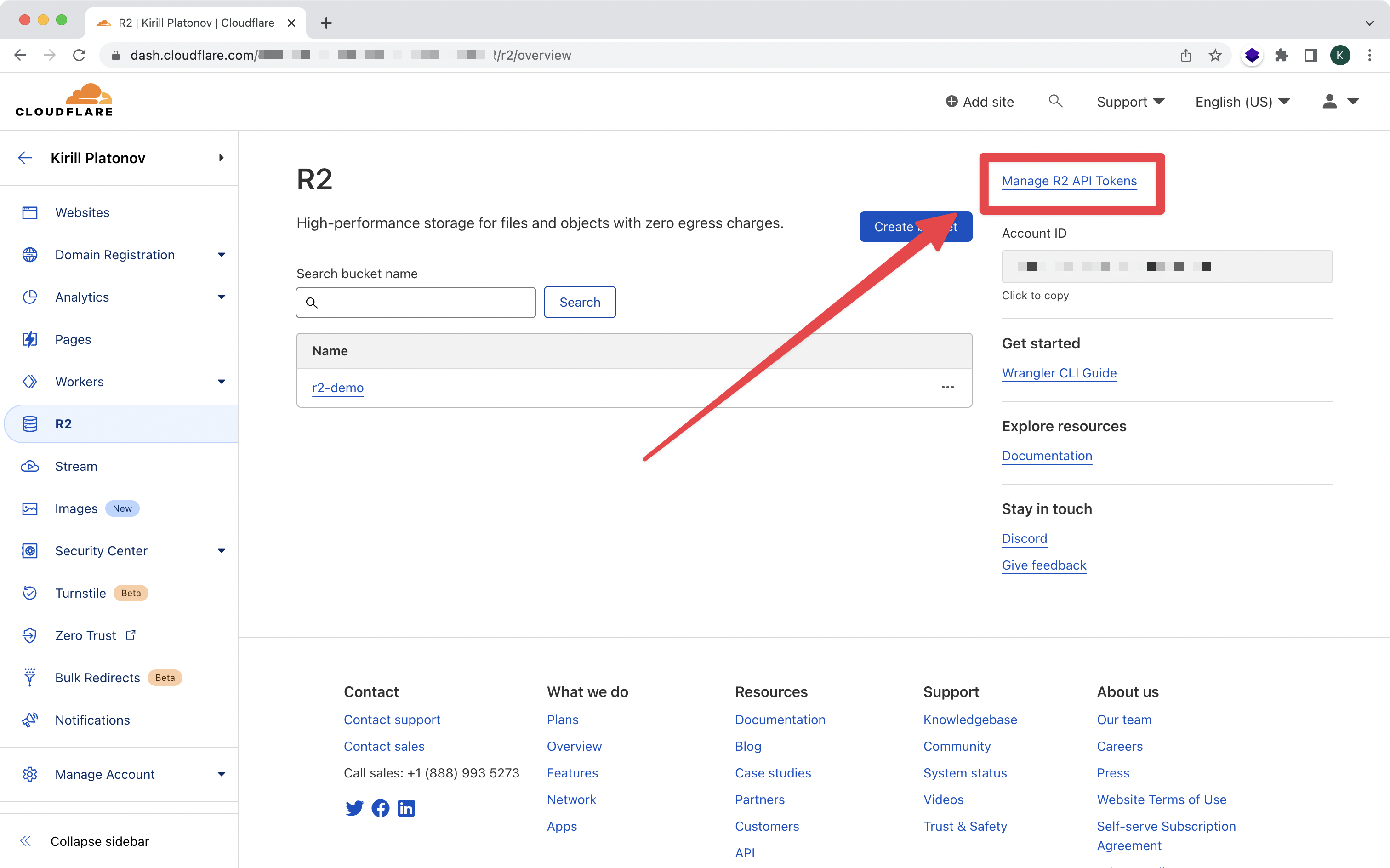 Cloudflare R2 auth token generation step 1