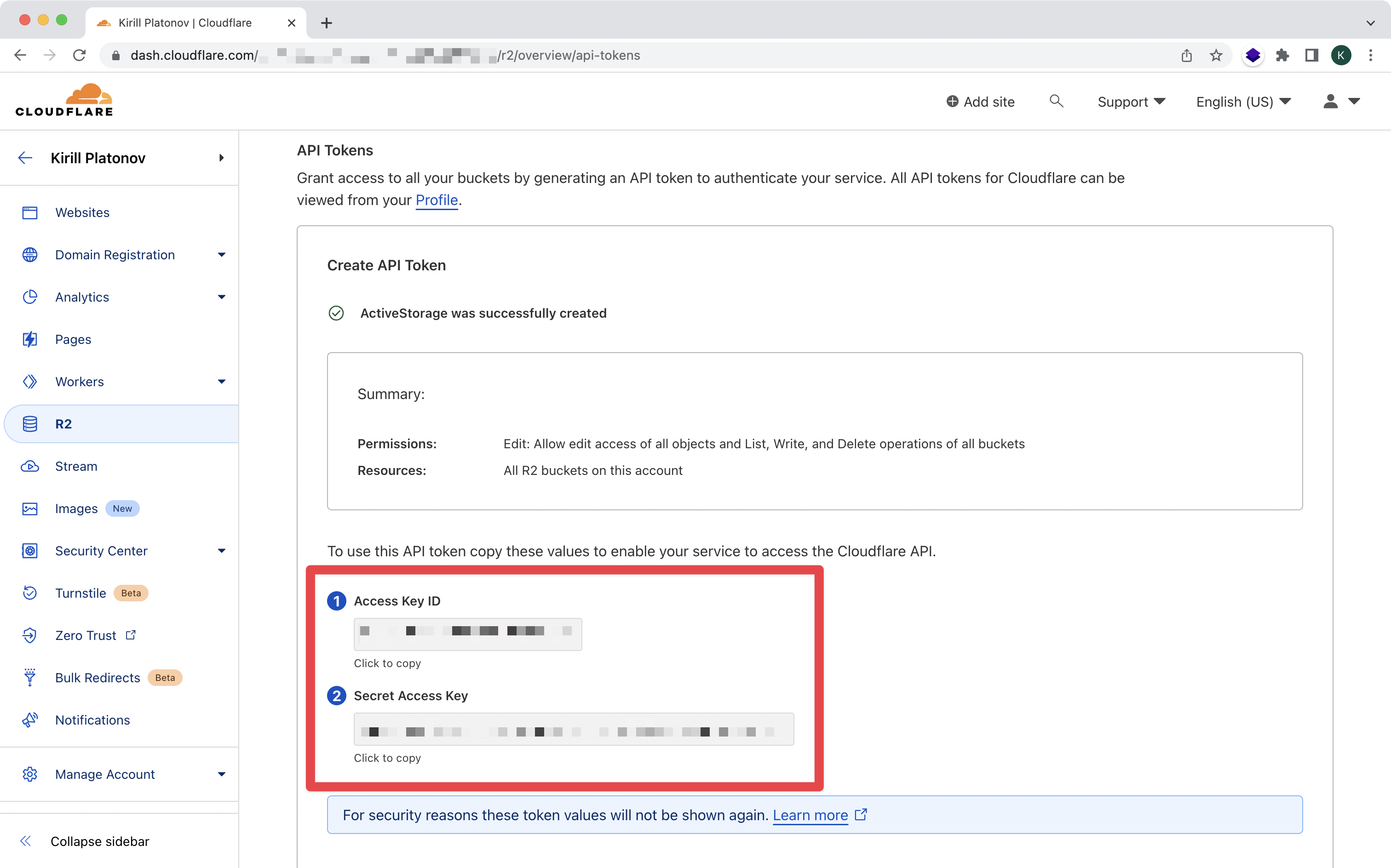 Cloudflare R2 credentials